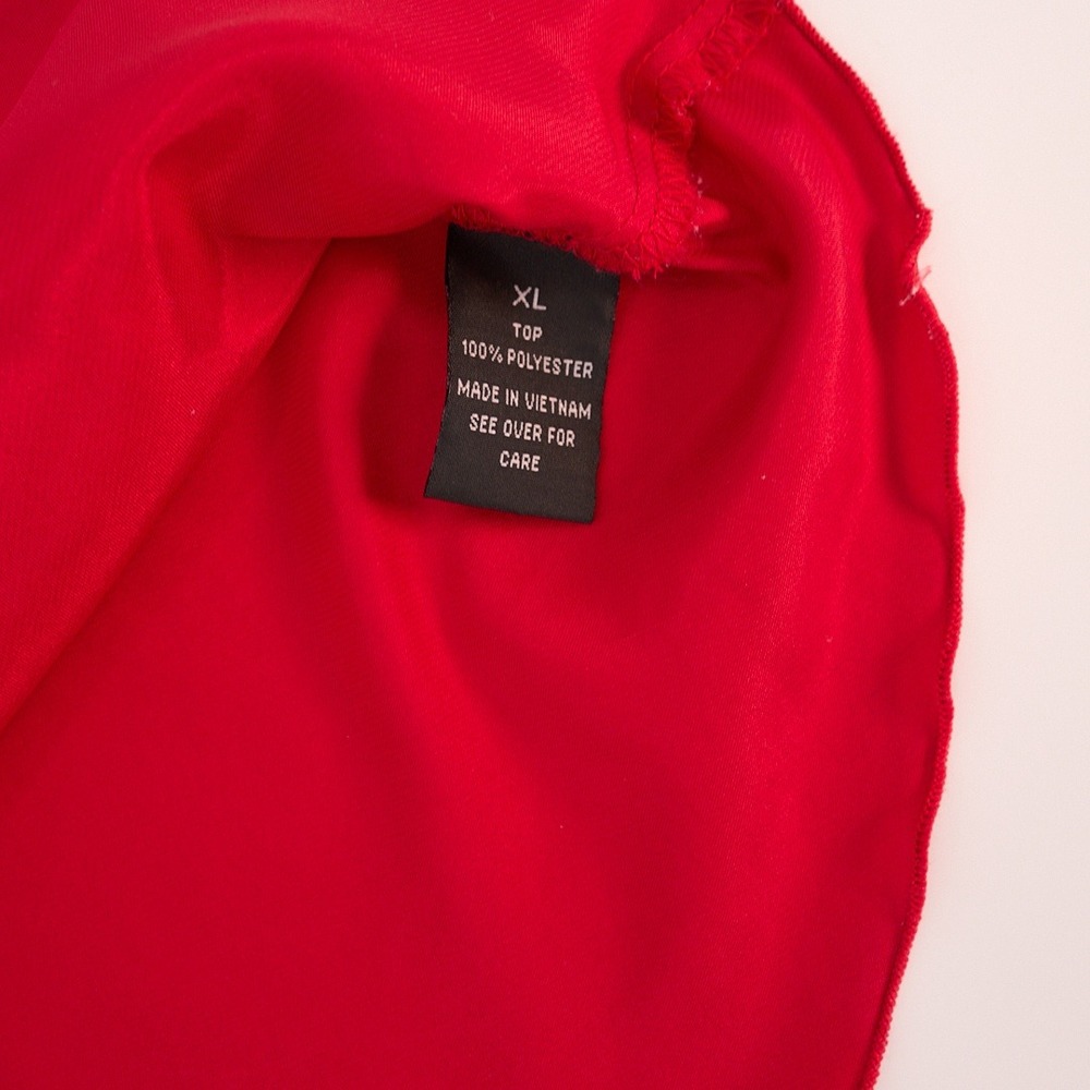 B. Wear Red Satin Halter Blouse Layered Petal Detail Bow Back - Picture 3 of 5